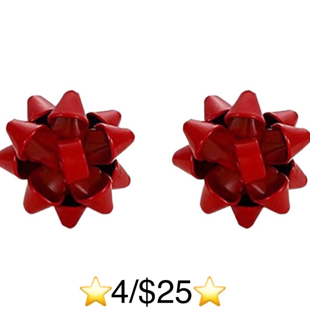 Red Christmas Bow Pierced Post Back Stud Earrings
